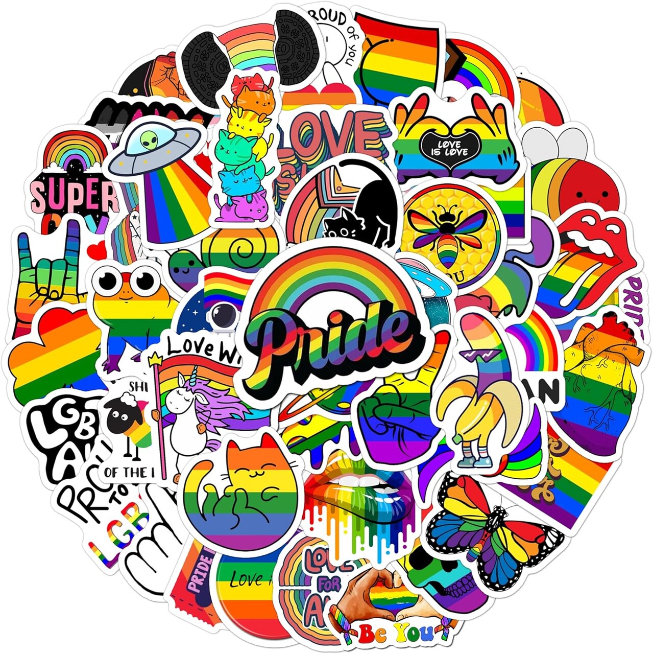 LGBT Pride Stickers 50Pcs Rainbow Stickers Vinyl Waterproof for LGBTQ Bi Trans Lesbian Pride Stuff, Gay Stickers for Laptop Case Water Bottle Helmet